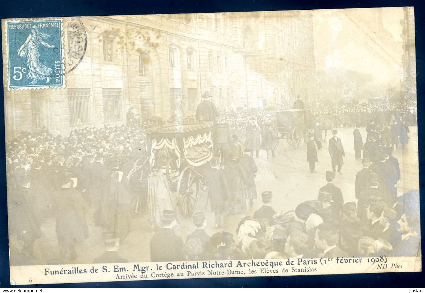 Cpa Carte Photo Du 75 Funérailles Cardinal Richard Archevêque De Paris , Arrivée Du Cortège  Parvis Notre Dame SEP17-98 - Funérailles