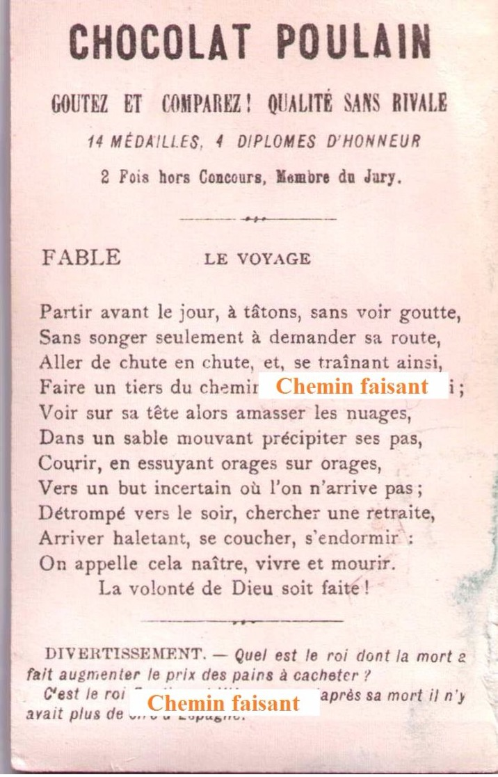 Chromo CHOCOLAT POULAIN - Fable Et Devinette - Scans Recto-verso - Poulain