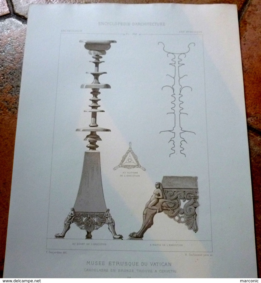 PLANS - MUSEE Du VATICAN - LOT 4 Plans, Encyclopédie D'Architecture XIXe Siècle, Candelabre, Trépied, Vase,Terres Cuites - Architecture