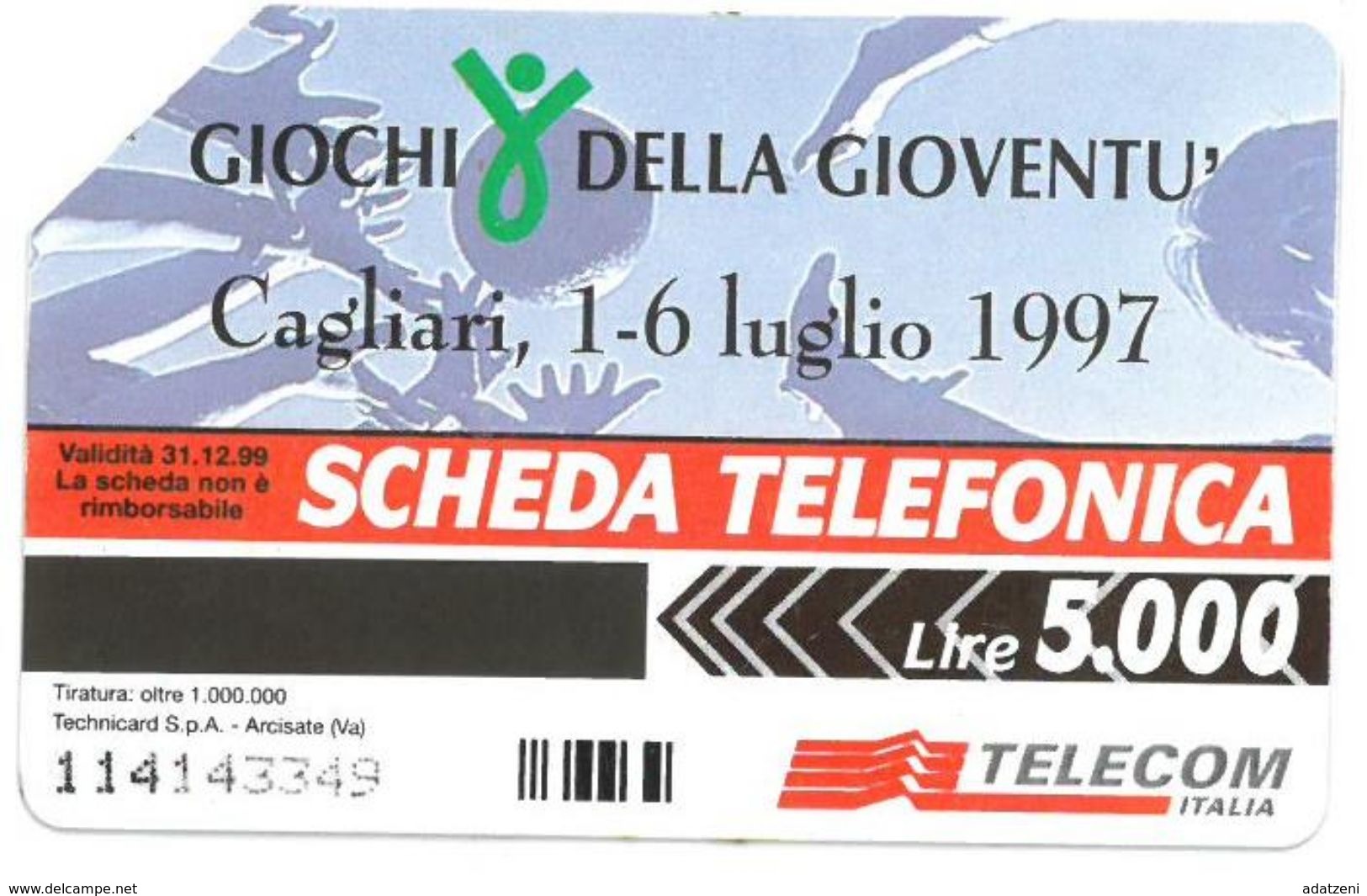 ITALIA SCHEDA TELEFONICA TELECOM  SERIE GIOCHI DELLA GIOVENTU’ CAGLIARI 1-6 LUGLIO 1997 N. 114143349 - Sport