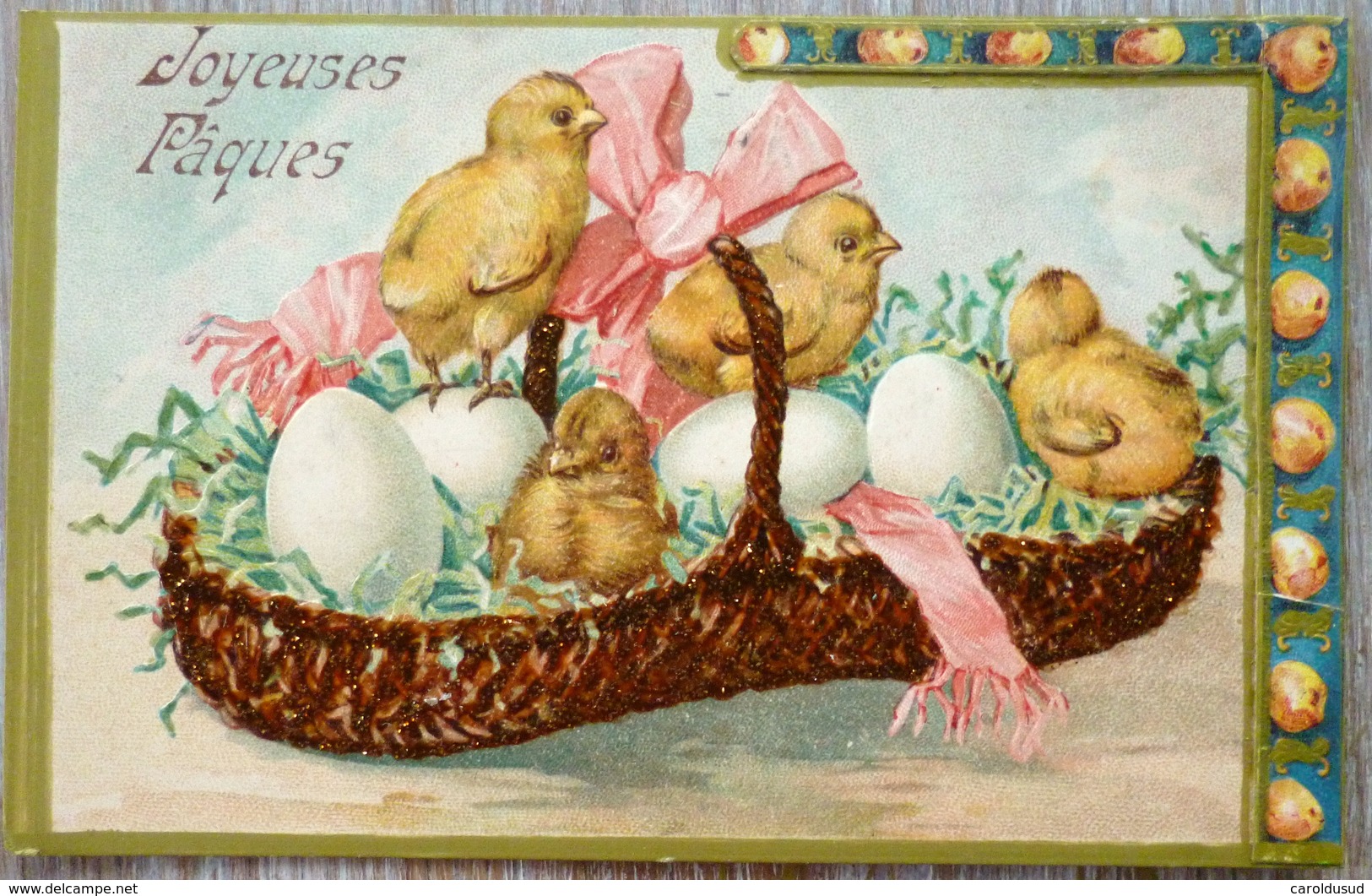 BEAU Lot 6x Litho CHROMO RELIEF DECOUPIS AJOUTIS COLLAGE  Poussin Poussins  ET OEUF OEUFS - Collections & Lots