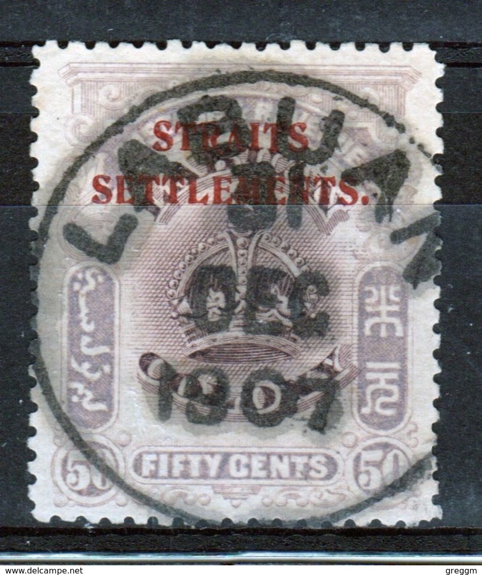 Straits Settlements 1906 Labuan Fifty Cent Stamp Overprinted With Straits Settlements In Red - Straits Settlements