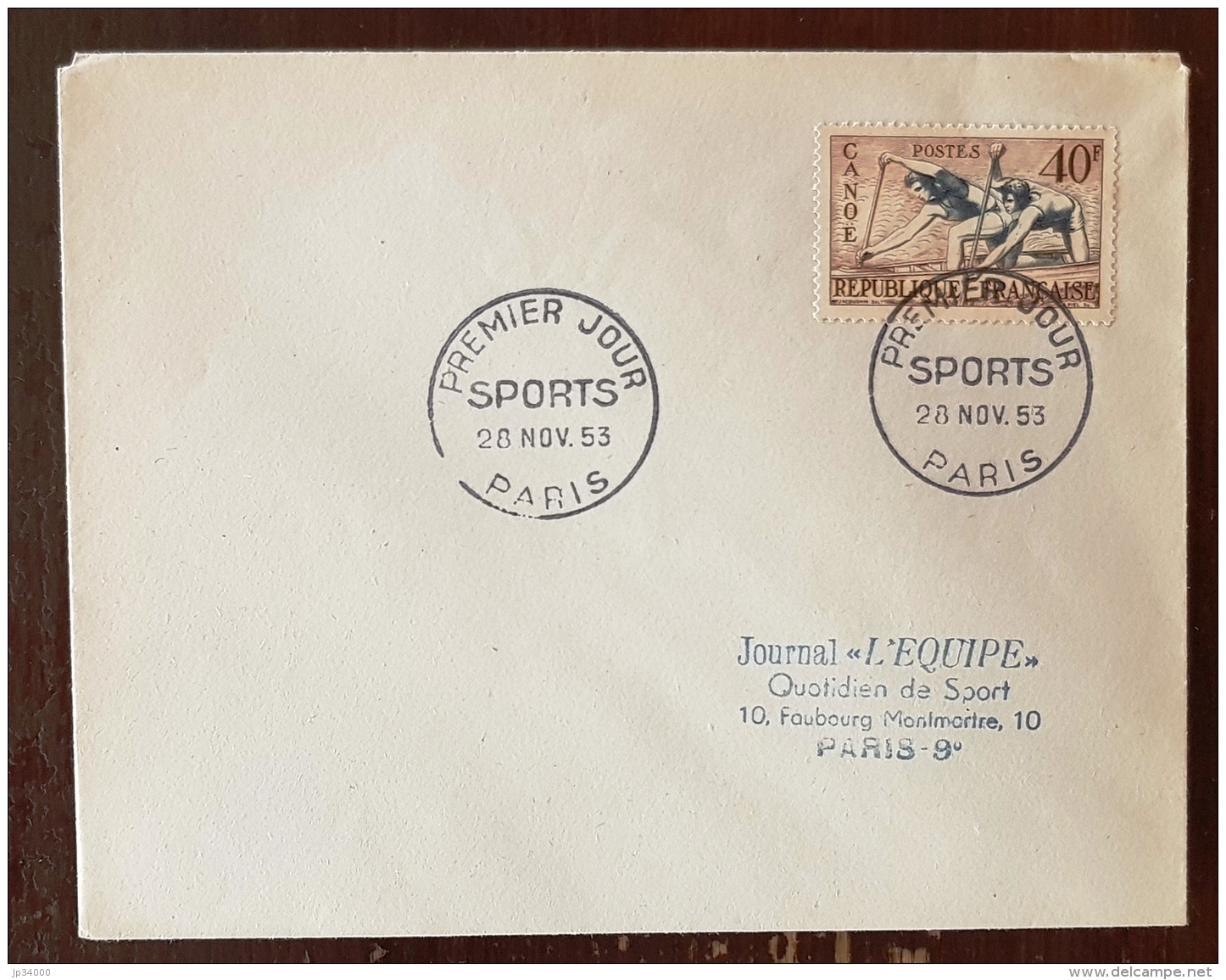 FRANCE. CANOE, CANOA Yvert N°963 Sur FDC Journal L'equipe - Canoa