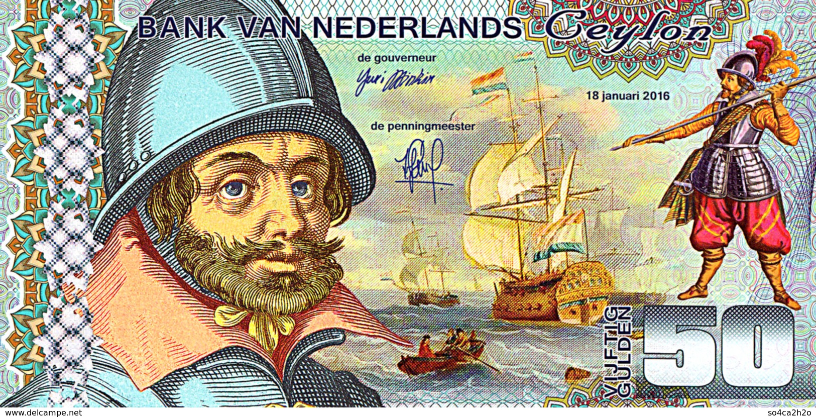 50 Gulden Ceylan Netherlands 18 Janvier  2016 UNC  POLYMER  Essai - Spécimen - [6] Vals & Specimen