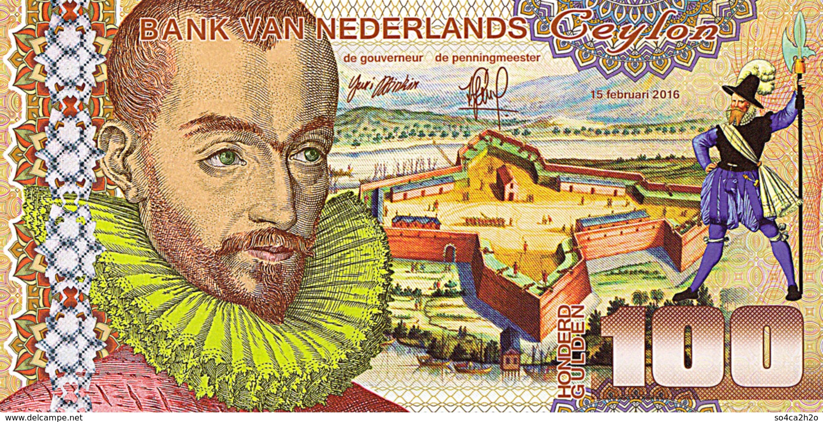 Magnifique 100 Gulden Ceylan Netherlands 15 Février 2016 UNC  POLYMER  Essai - Spécimen - [6] Fictifs & Specimens