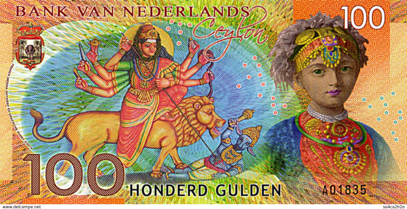 Magnifique 100 Gulden Ceylan Netherlands 15 Février 2016 UNC  POLYMER  Essai - Spécimen - [6] Fictifs & Specimens