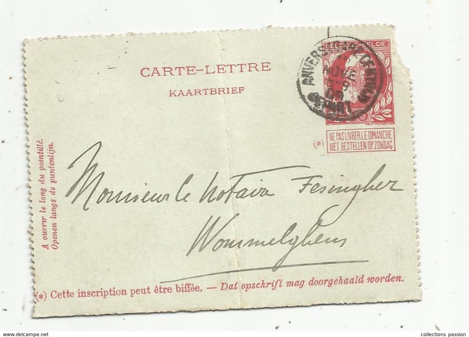 Carte Lettre , BELGIQUE , ENTIER POSTAL , 10 , ANVERS GARE , 1909 - Cartas-Letras