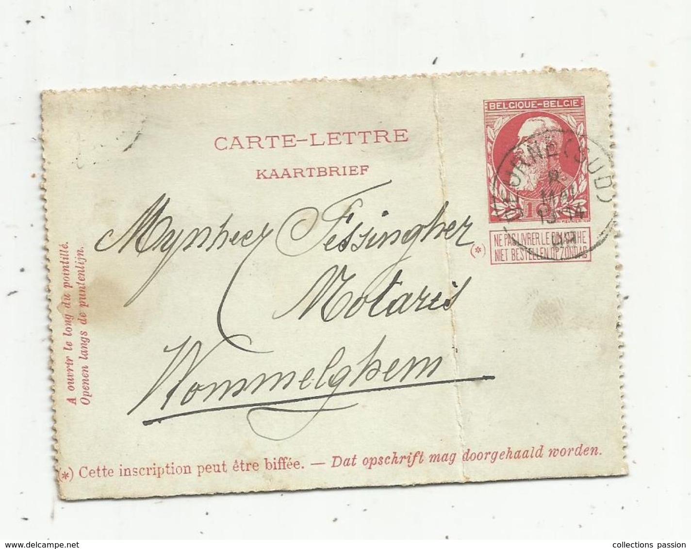 Carte Lettre , BELGIQUE , ENTIER POSTAL , 10  , 1909 ,  DEURNE , SUD - Postbladen