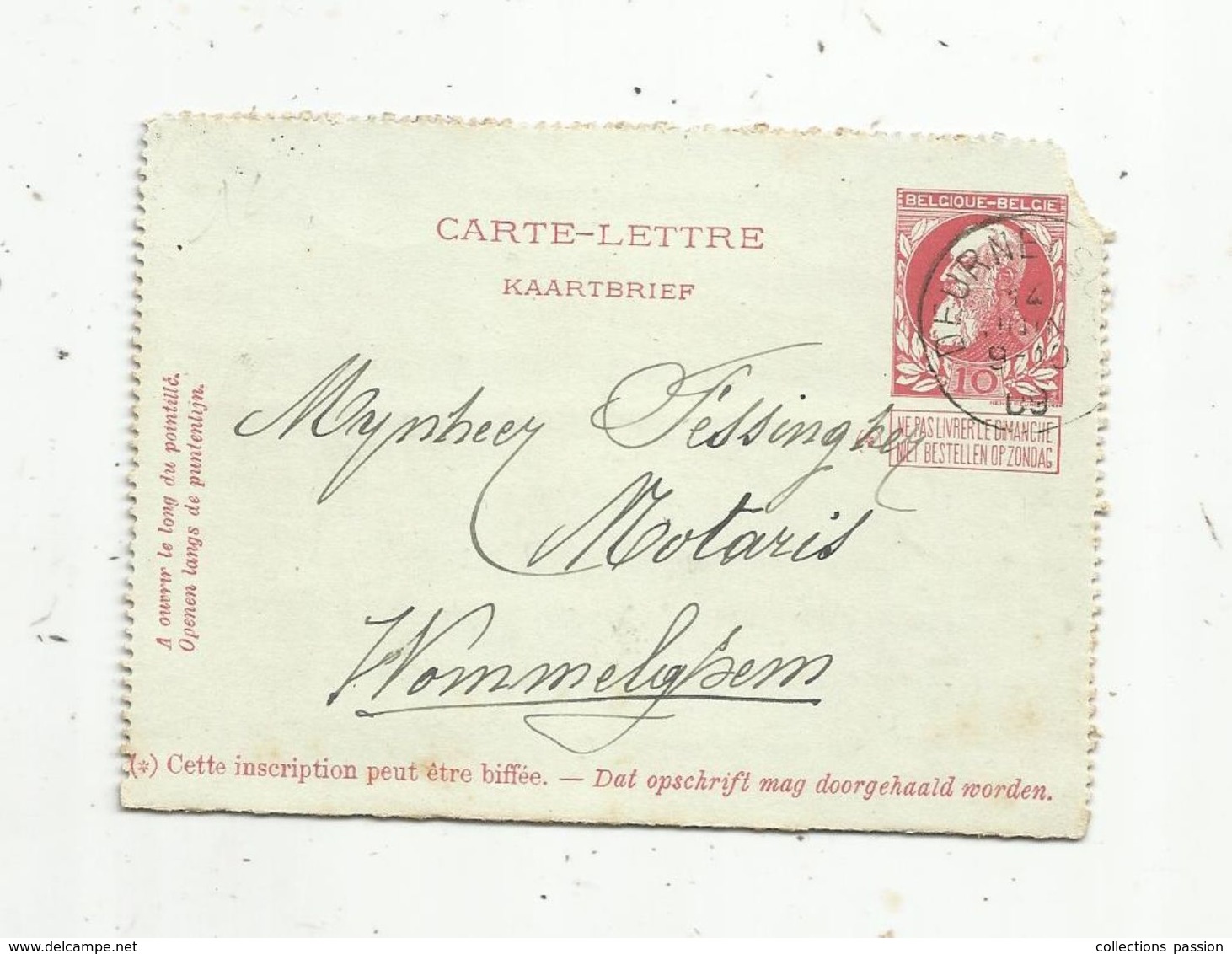 Carte Lettre , BELGIQUE , ENTIER POSTAL , 10  , 1909 ,  DEURNE , SUD - Cartes-lettres