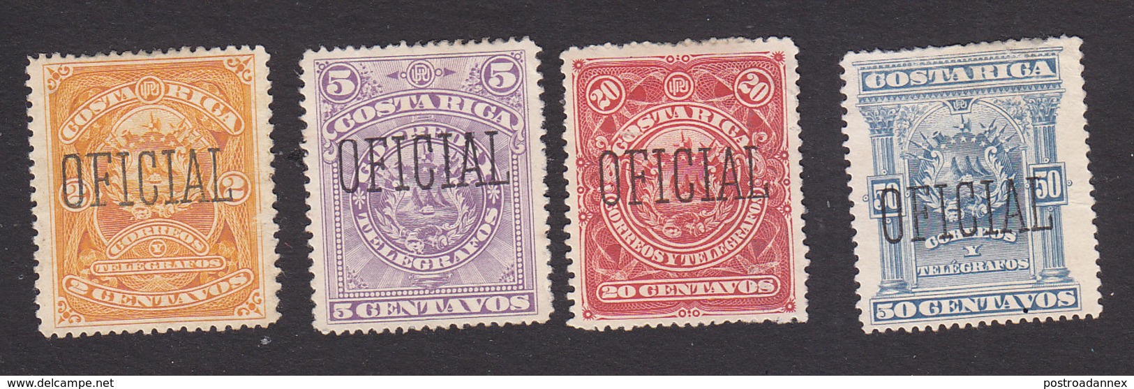 Costa Rica, Scott #O32-O33, O35-O36, Mint No Gum, Arms Overprinted, Issued 1892 - Costa Rica