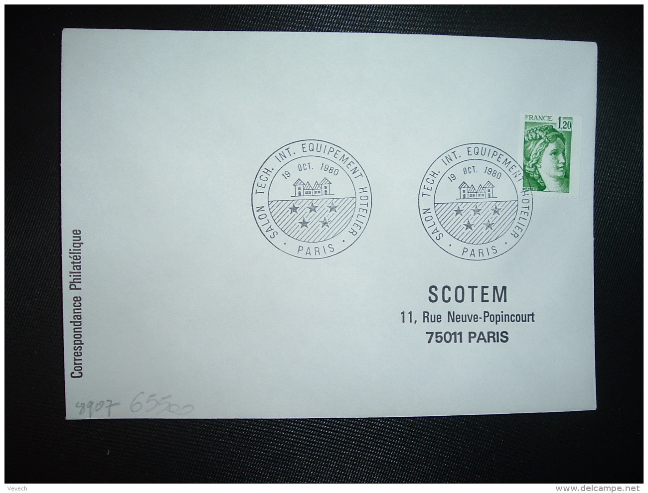 LETTRE TP SABINE VERT 1,20 ROULETTE OBL.19 OCT. 1980 PARIS SALON TECH. INT. EQUIPEMENT HOTELIER - Hotel- & Gaststättengewerbe