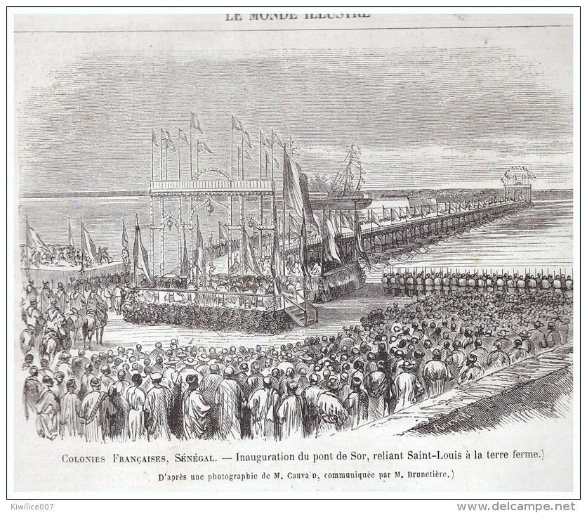 Gravure De  1865  SENEGAL DAKAR      Inauguration   Du Pont De Sor Reliant   SAINT LOUIS   à La Terre - Non Classés