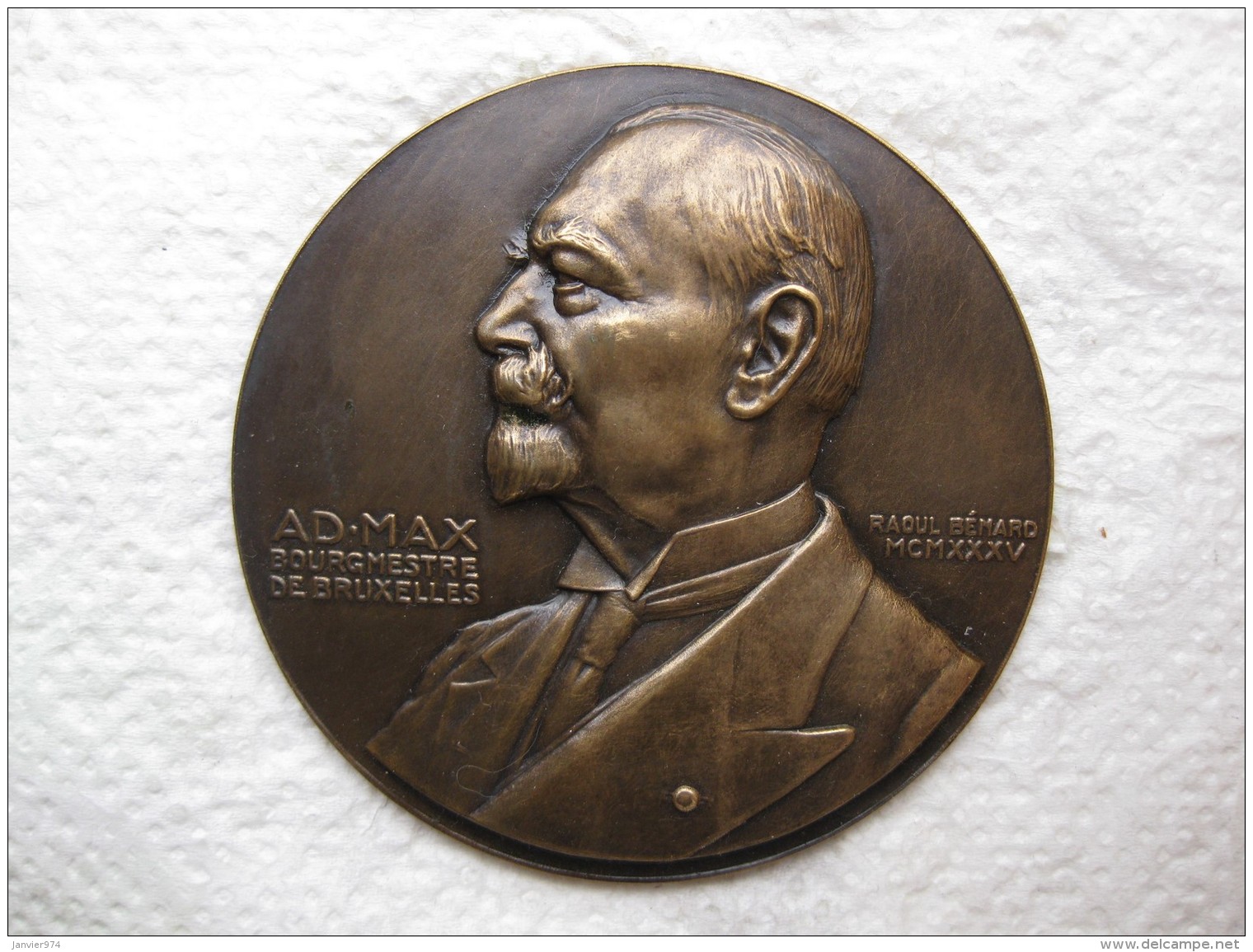 Médaille Adolphe MAX Bourgmestre De Bruxelles, Épreuve Numérotée N°4,par Raoul Bénard 1935 - Altri & Non Classificati