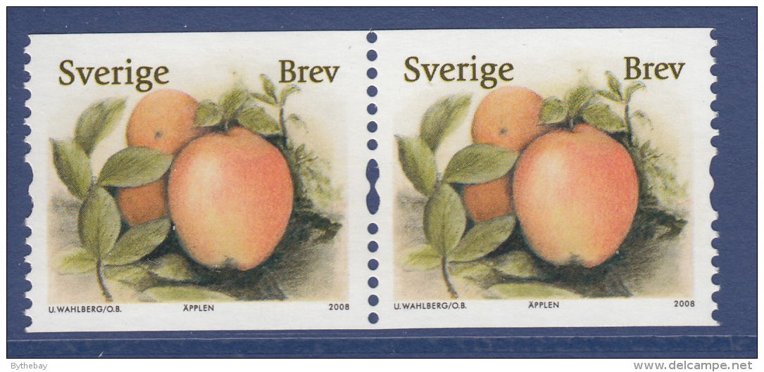 Sweden 2008 MNH Scott #2594 Coil Pair (5.50k) Apples Organic Foods - Nuovi