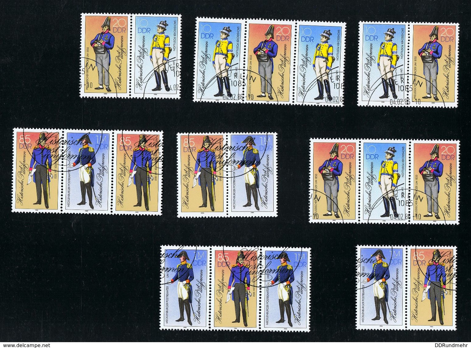 9. Februar 1986, Historische Postuniformen, Michelkatalognumer 2997 II/3000 II, Alle Zusammendrucke Siehe Scan - Zusammendrucke
