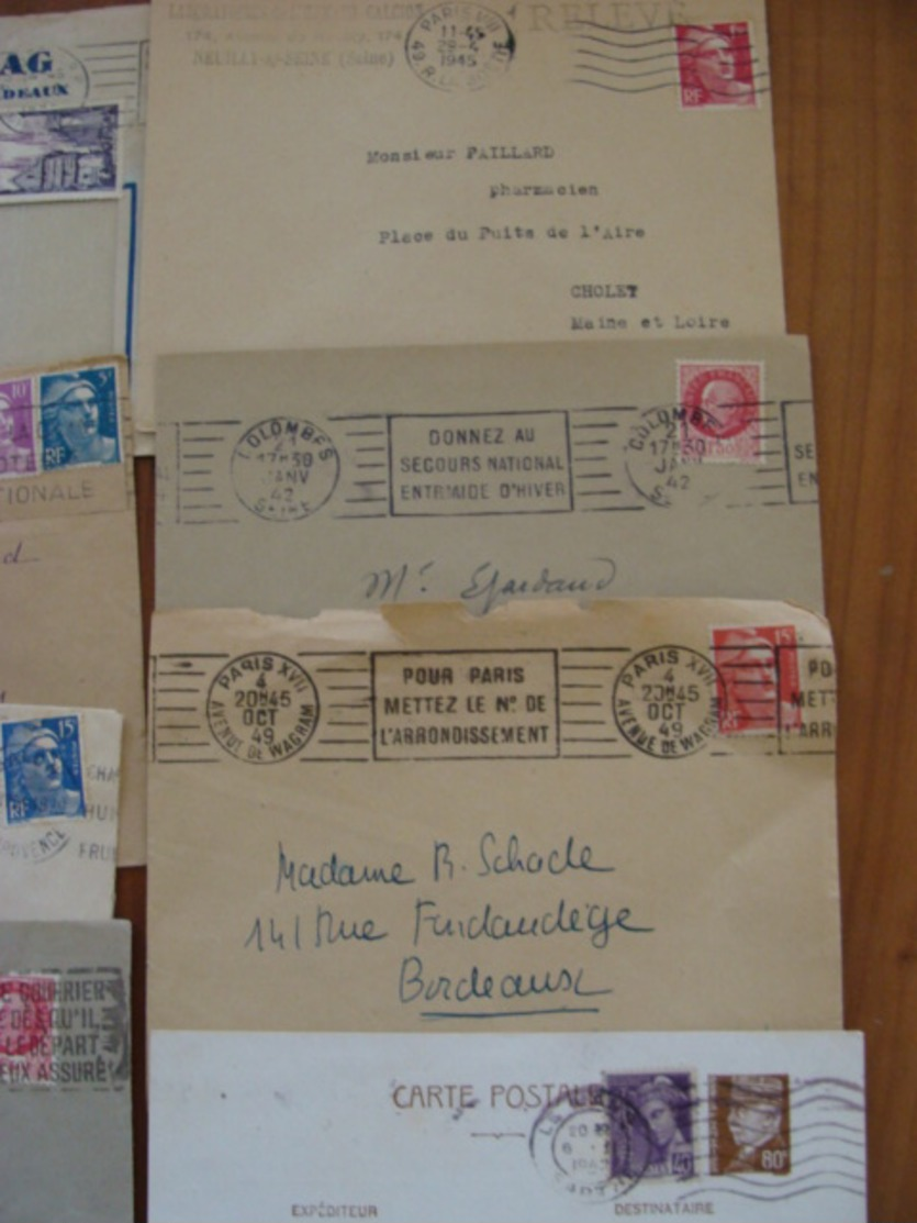 LOT 820 LETTRES DE 1920 A 1960 MARCOPHILIE SEMEUSE GANDON ... VOIR PHOTOS ENSEMBLE