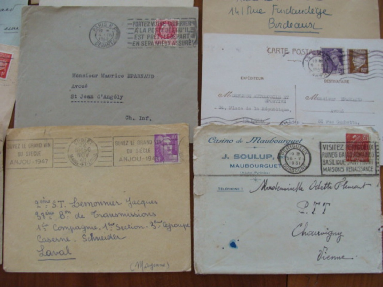 LOT 820 LETTRES DE 1920 A 1960 MARCOPHILIE SEMEUSE GANDON ... VOIR PHOTOS ENSEMBLE