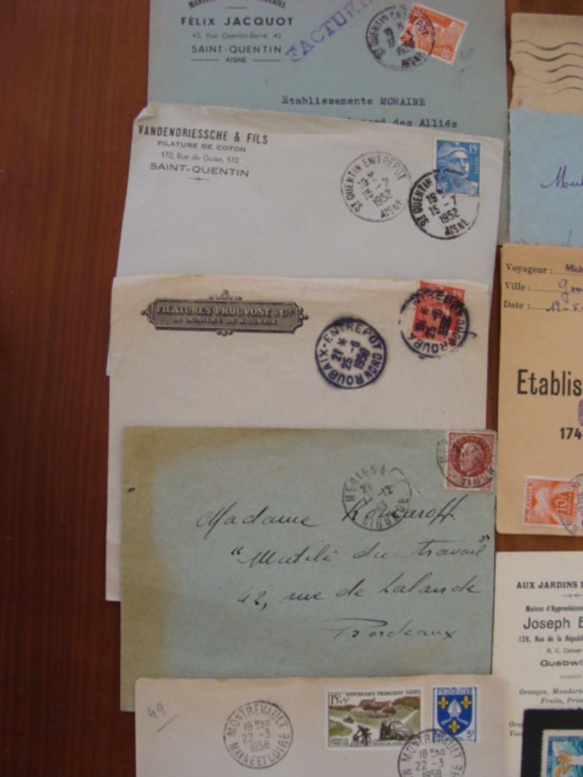 LOT 820 LETTRES DE 1920 A 1960 MARCOPHILIE SEMEUSE GANDON ... VOIR PHOTOS ENSEMBLE