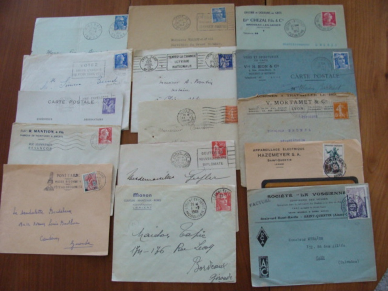 LOT 820 LETTRES DE 1920 A 1960 MARCOPHILIE SEMEUSE GANDON ... VOIR PHOTOS ENSEMBLE