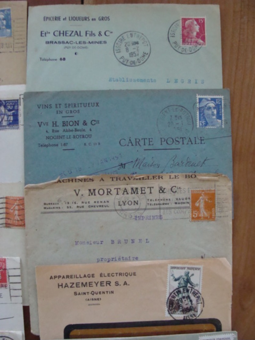 LOT 820 LETTRES DE 1920 A 1960 MARCOPHILIE SEMEUSE GANDON ... VOIR PHOTOS ENSEMBLE