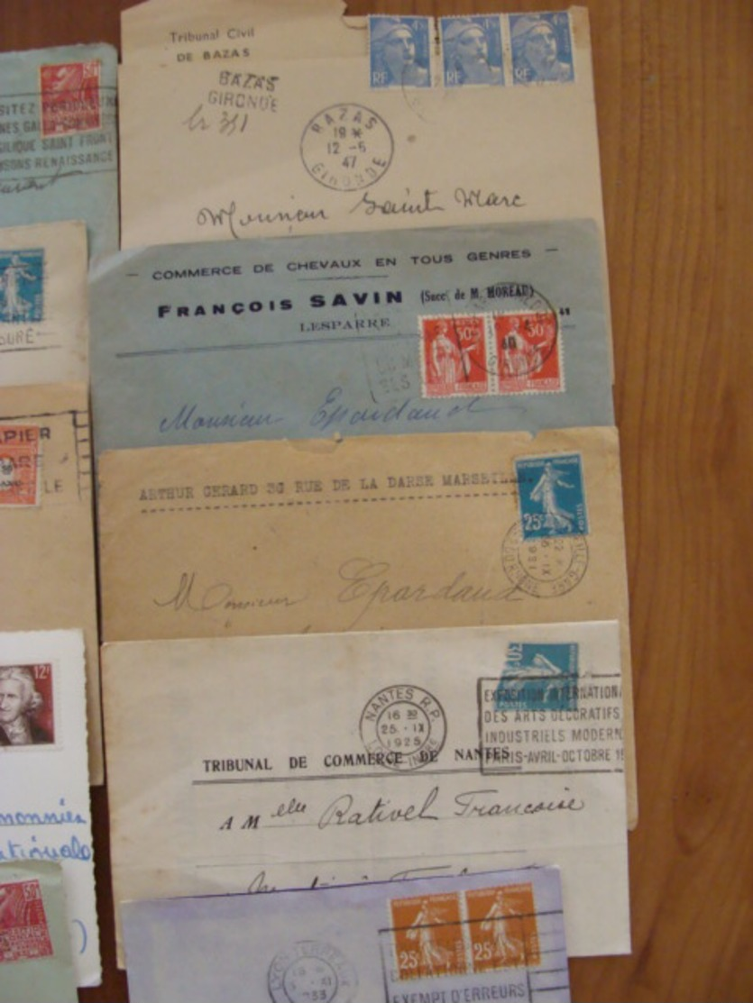 LOT 820 LETTRES DE 1920 A 1960 MARCOPHILIE SEMEUSE GANDON ... VOIR PHOTOS ENSEMBLE