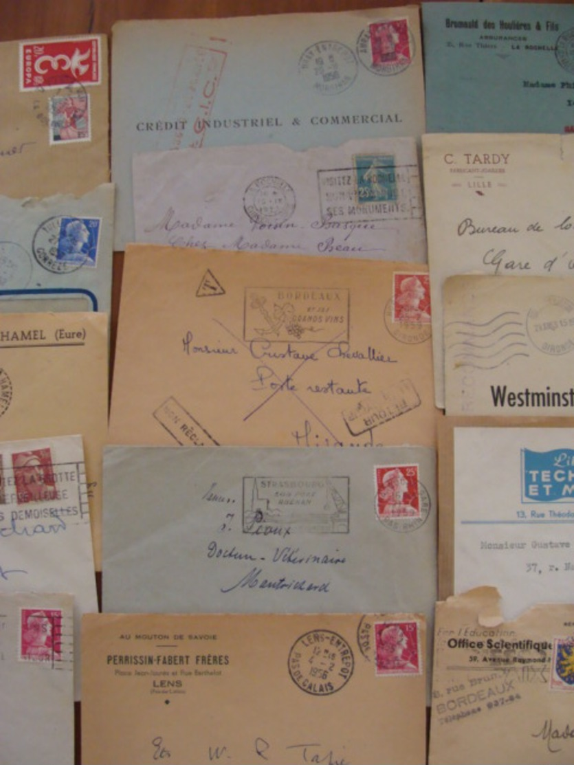 LOT 820 LETTRES DE 1920 A 1960 MARCOPHILIE SEMEUSE GANDON ... VOIR PHOTOS ENSEMBLE