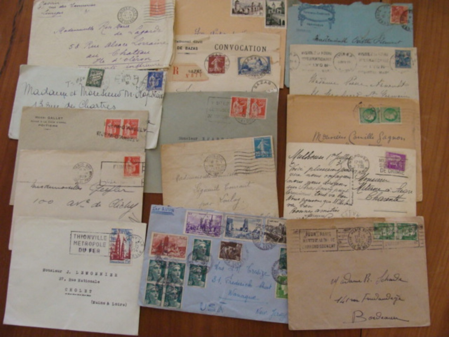 LOT 820 LETTRES DE 1920 A 1960 MARCOPHILIE SEMEUSE GANDON ... VOIR PHOTOS ENSEMBLE