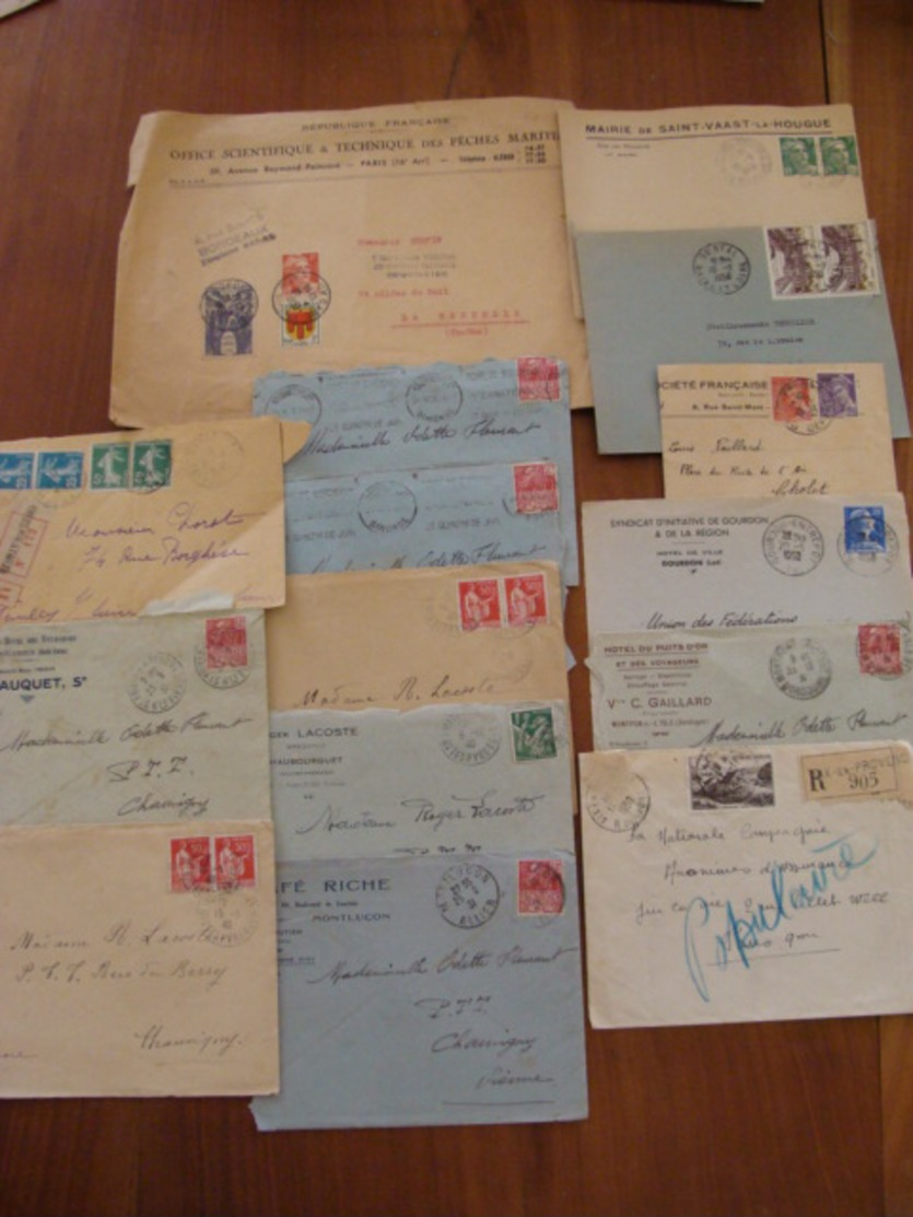 LOT 820 LETTRES DE 1920 A 1960 MARCOPHILIE SEMEUSE GANDON ... VOIR PHOTOS ENSEMBLE