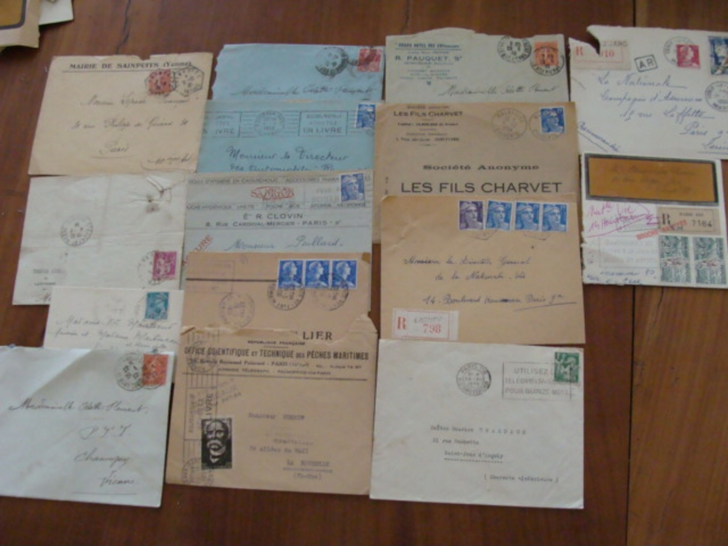 LOT 820 LETTRES DE 1920 A 1960 MARCOPHILIE SEMEUSE GANDON ... VOIR PHOTOS ENSEMBLE