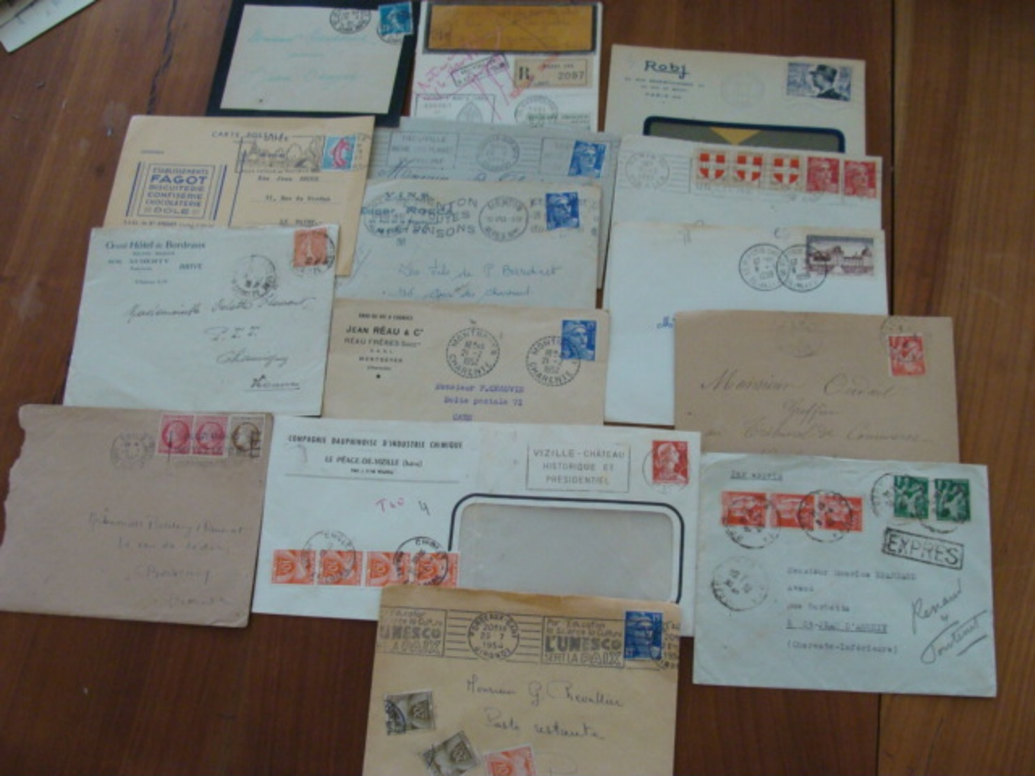 LOT 820 LETTRES DE 1920 A 1960 MARCOPHILIE SEMEUSE GANDON ... VOIR PHOTOS ENSEMBLE