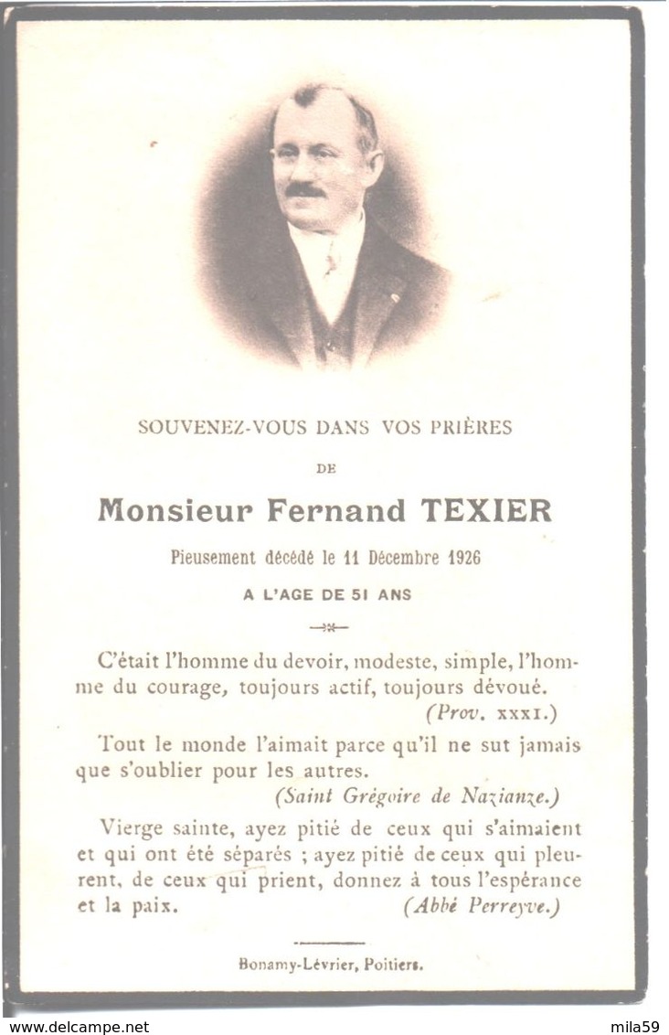 Souvenir De Fernand Texier. Décédé En 1926. - Décès