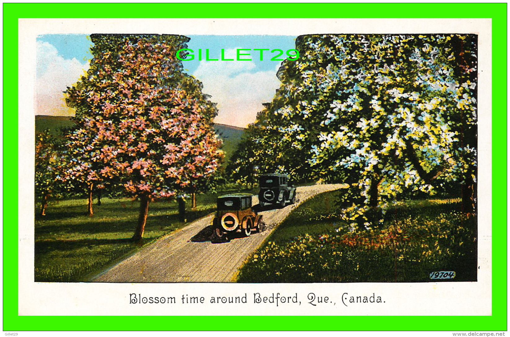 BEDFORD, QUÉBEC - BLOSSOM TIME AROUND BEDFORD - ANIMATED  WITH OLD CARS - SERIES 1247 LANDSCAPES - - Autres & Non Classés