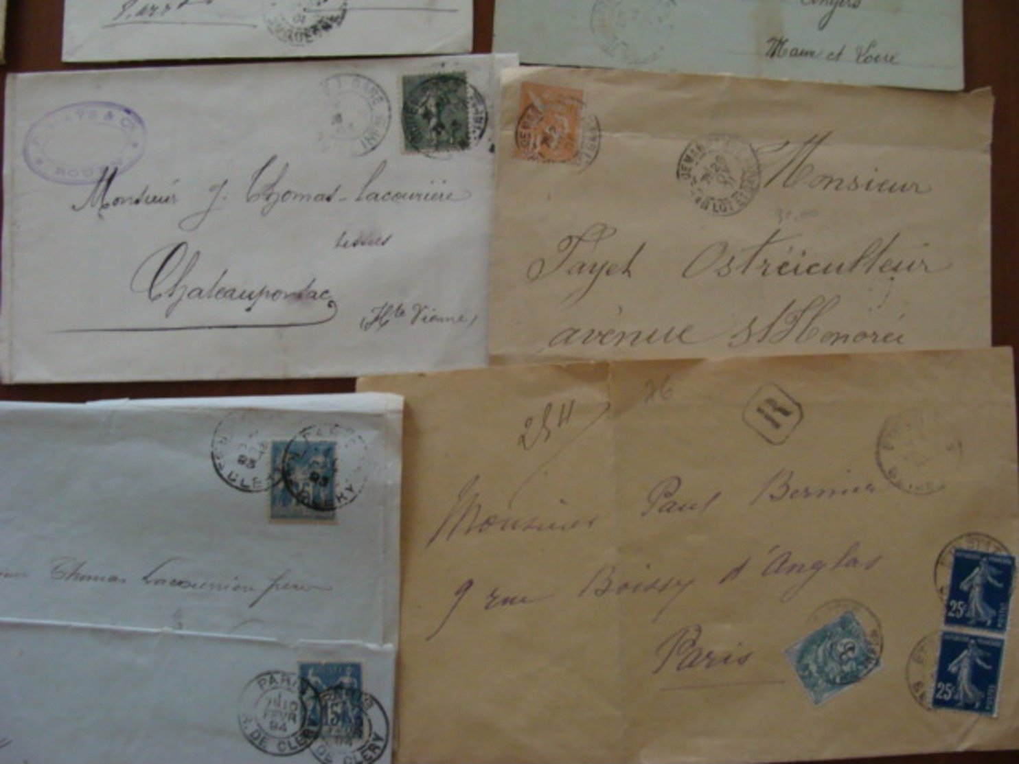 LOT 540 LETTRES DE 1877 A 1920 SAGE MOUCHON SEMEUSE RECOMMANDE . VOIR PHOTOS DU LOT