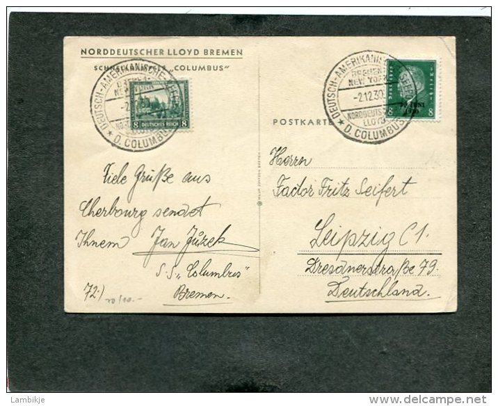 Deutsches Reich Seepost Postkarte 1930 M.s. Columbus - Altri & Non Classificati