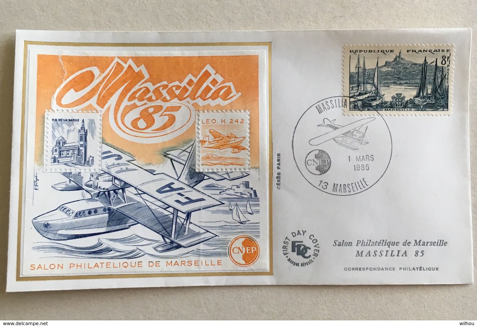 ENVELOPPE FDC AVEC BLOC CNEP MASSILIA 1/03/1985 TIMBRE MARSEILLE 8F - 1980-1989