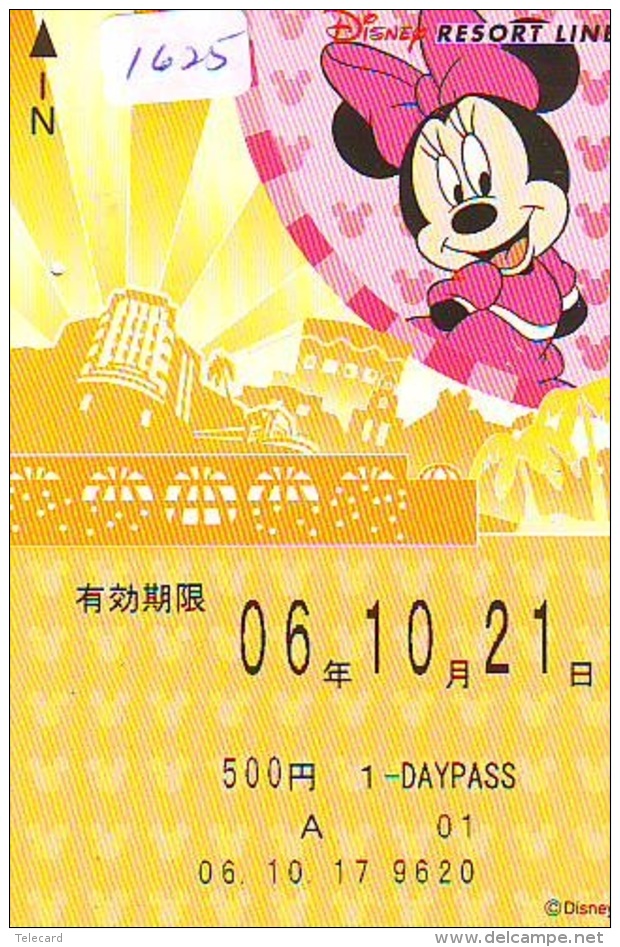 Carte Prépayée Japon * DISNEY * RESORT LINE (1625) * MINNIE MOUSE * 1 DAY PASS * ADULT * 500  YEN * JAPAN PREPAID CARD - Disney