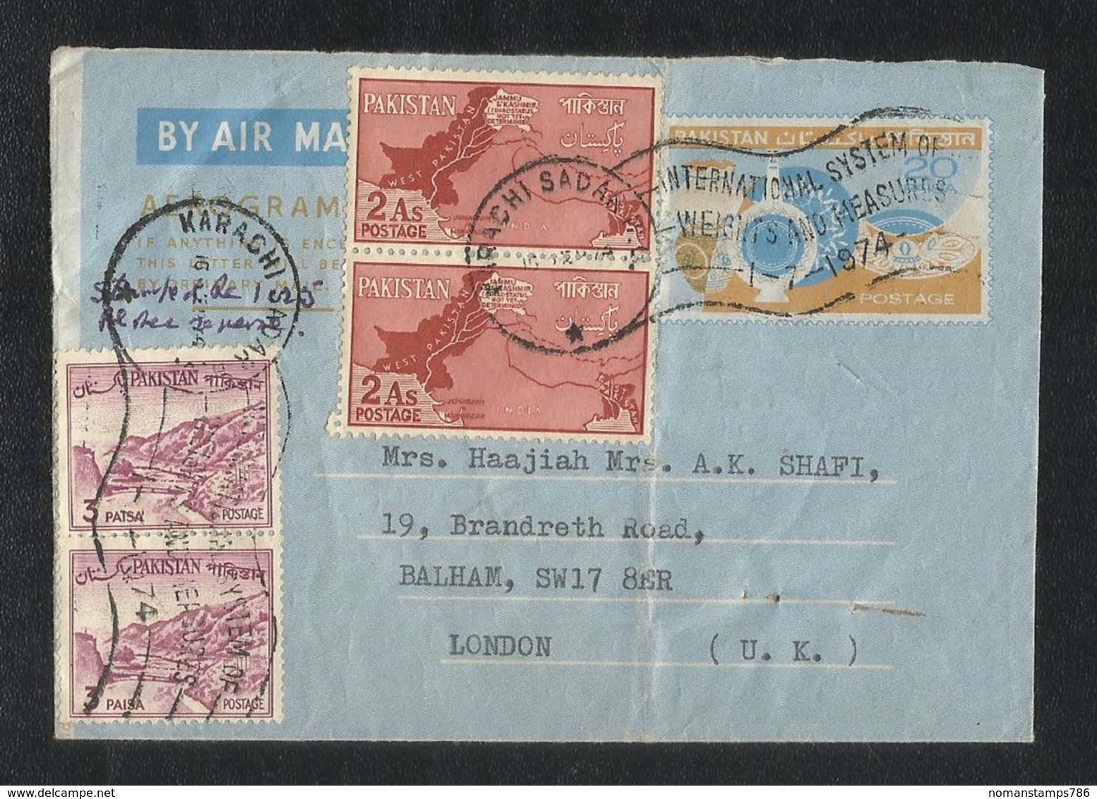 Pakistan Slogan Postmark 1974 Air Mail Postal Used Aerogramme Cover With Stamps To U K  Stamps Map Mountains - Pakistan