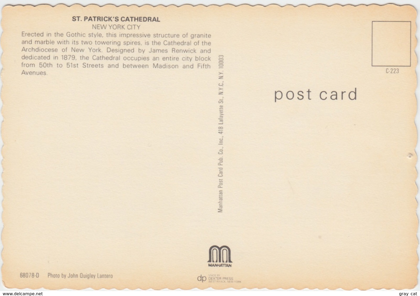 St. Patrick's Cathedral, New York City, Unused Postcard [20985] - Églises