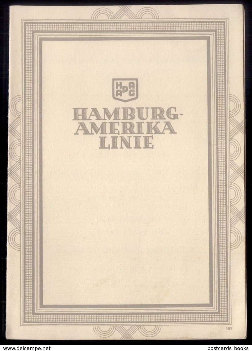 1933 Original Vintage SHIP MENU Hamburg Amerika Linie / Hapag "GENERAL SAN MARTIN" Later Barrack & Troopship WWII War - Menus