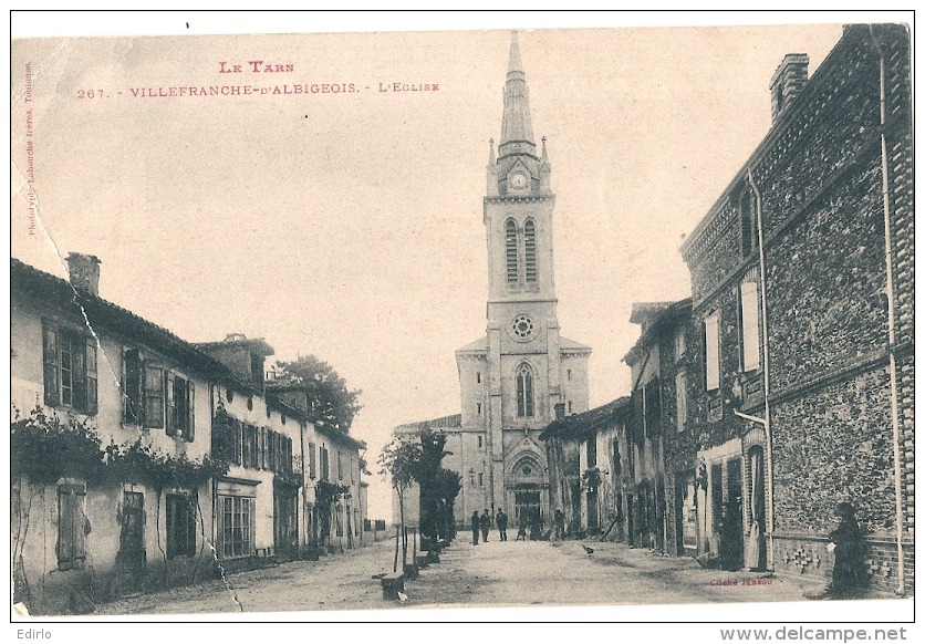 ***  81  ****  VILLEFRANCHE D'ALBIGEOIS L'église - PLI MARQUE  Timbrée - Villefranche D'Albigeois