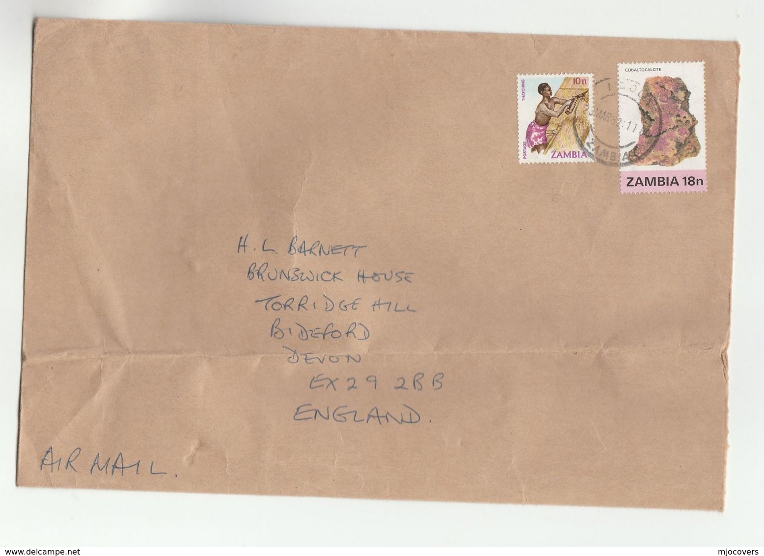 Air Mail ZAMBIA COVER Stamps COBALTOCALCITE Minerals - Zambia (1965-...)