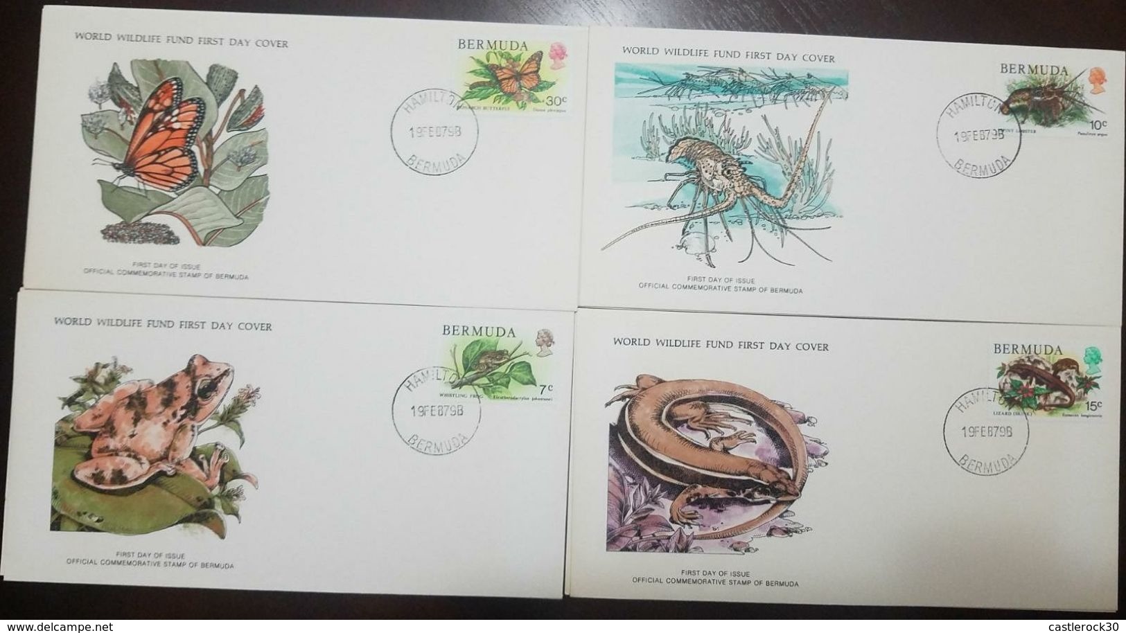 L) 1979 BERMUDA, BUTTERFLY, 30C, FROG, 7C, QUEEN, LIZARD, SKINK, SPINY LOBSTER, ANIMLAS, NATURE, FAUNA, SET OF 4, WORLD - Bermuda