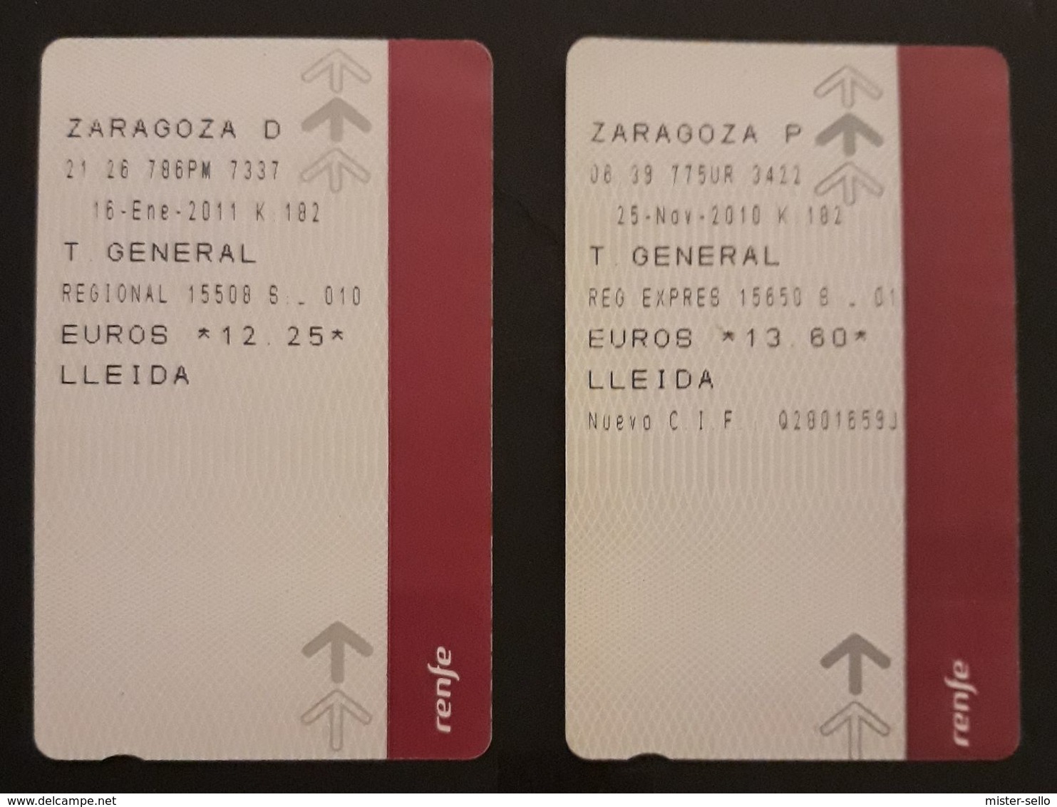 RENFE ESPAÑA. TREN ZARAGOZA - LLEIDA. 2 TICKETS DIFERENTES. - Europa