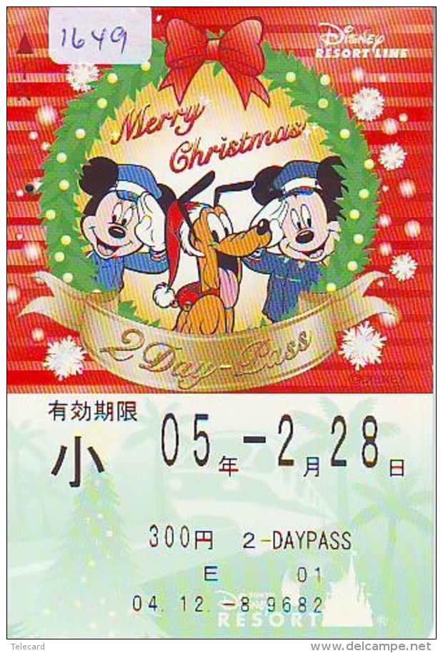 Carte Prépayée Japon * DISNEY RESORT LINE (1649) MERRY CHRISTMAS * 2 DAY PASS * CHILD * 300 YEN * JAPAN PREPAID CARD - Disney