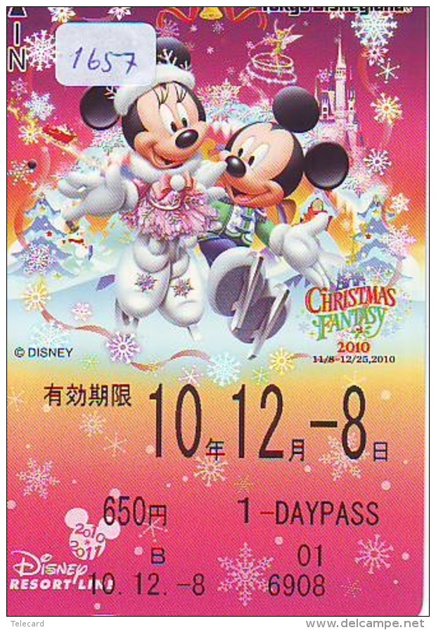 Carte Prépayée Japon * DISNEY RESORT LINE (1657) MERRY CHRISTMAS * 1 DAY PASS * ADULT * 650 YEN * JAPAN PREPAID CARD - Disney