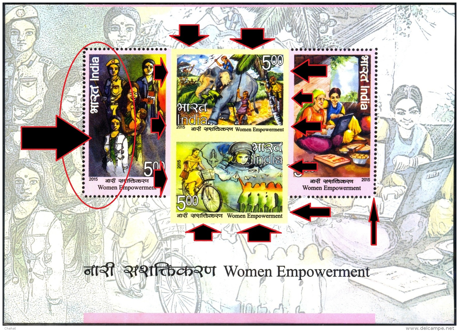 WOMEN EMPOWERMENT-ERROR-YELLOW OMITTED & MISSING PERFORATIONS -MS-INDIA-2015-RARE ERROR-MNH-MSE-126 - Variétés Et Curiosités