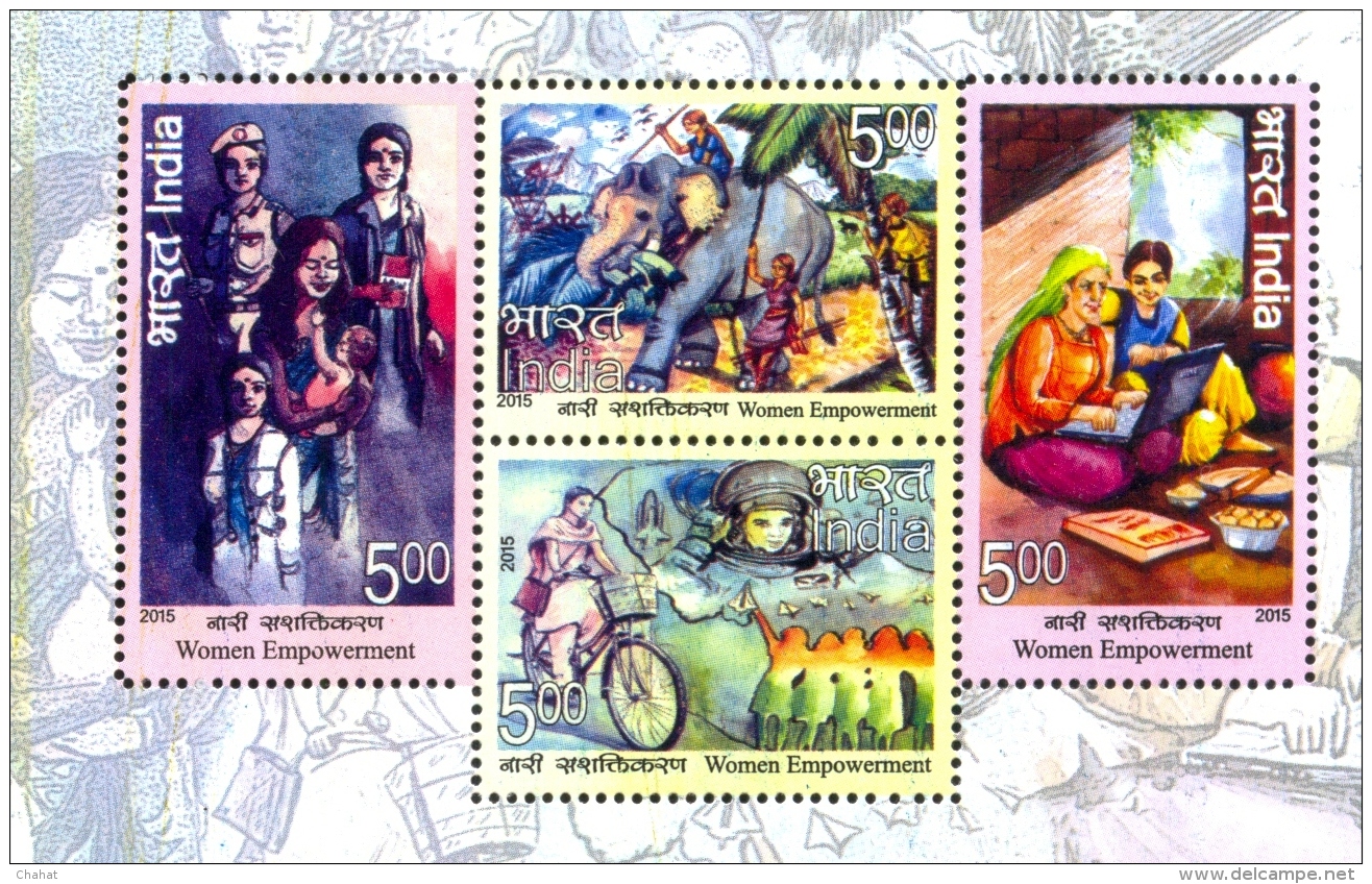 WOMEN EMPOWERMENT-ERROR-YELLOW OMITTED & MISSING PERFORATIONS -MS-INDIA-2015-RARE ERROR-MNH-MSE-126 - Variétés Et Curiosités