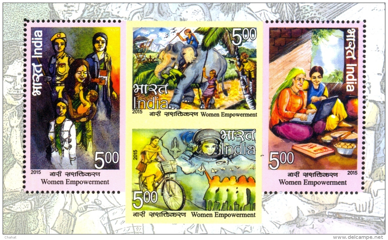 WOMEN EMPOWERMENT-ERROR-YELLOW OMITTED & MISSING PERFORATIONS -MS-INDIA-2015-RARE ERROR-MNH-MSE-126 - Errors, Freaks & Oddities (EFO)