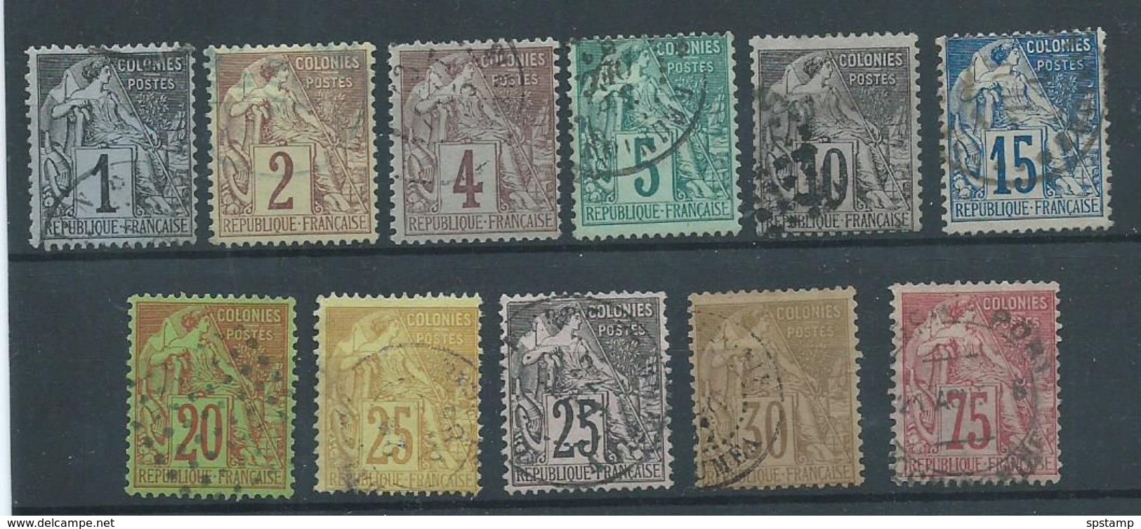 French Colonies 1881 Dubois Part Set Of 11 To 75c Used - Alphee Dubois