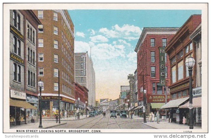 Connecticut Bridgeport Main Street Looking North Woolworth Curteich - Bridgeport